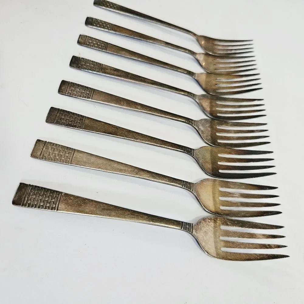Vintage National Silver Co. Silverplate Cavalcade Pattern Salad Fork Set of 8